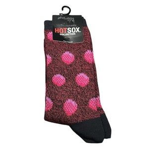 Hotsox Original Soft Touch Pink Dot Crew Socks NEW Size 9-11